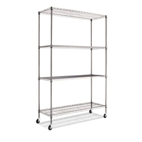 Alera Complete Wire Shelving Unit with Caster, Black Anthracite