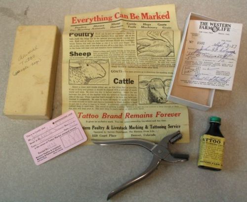 Vintage 1930s WESTERN FARM ANIMAL TATTOO KIT K11 with BOX &amp; PAPERS