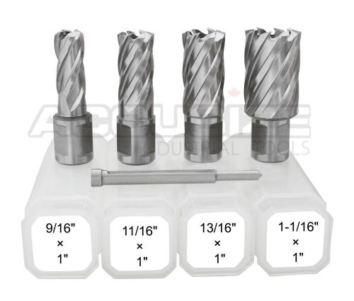 4 pcs 9/16&#034;- 1-1/16&#034; hss annular cutters 1&#034; depth with 4 pcs pilot pin, #a01 for sale