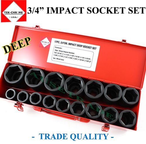 3/4&#034; deep impact comprehensive socket set trade quality tek-chrome usa 7/8&#034; - 2&#034; for sale