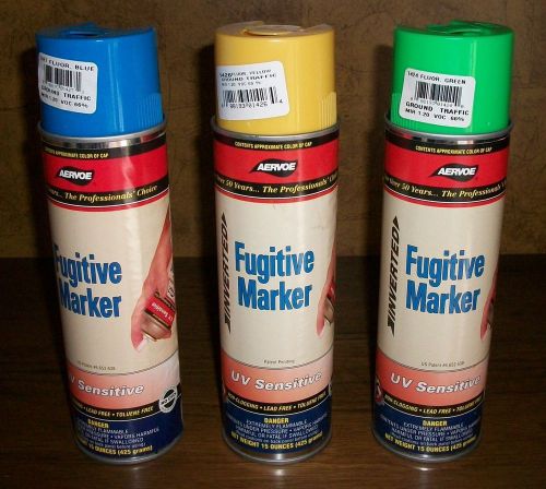 Case of 12 Cans Aervoe Inverted Fugitive Marking Spray Paint Blue Green Yellow