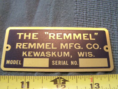 NOS REMMEL Mfg Co Brass Serial Tag Corn Grinder Cement Mixer Hit Miss Engine WOW