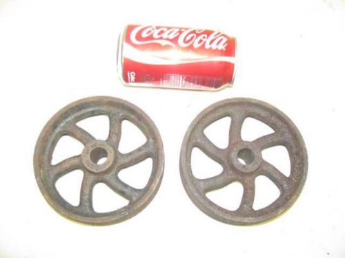 Nice 5&#034; pair antique cast iron hit &amp; miss gas steam engine cart truck wheels for sale