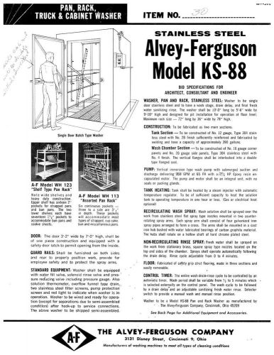 Pan, rack, truck &amp; cabinet washer - alvey-ferguson model ks-88 stainless steel for sale