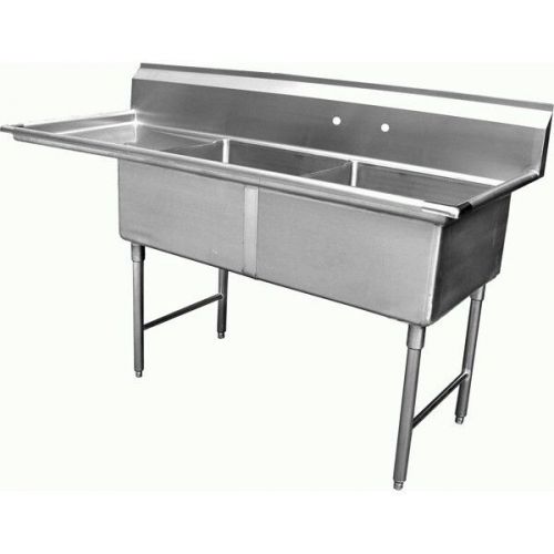 2 Compartment Sink 24&#034; x 24&#034; w/ 24&#034; Drainboard Left NSF