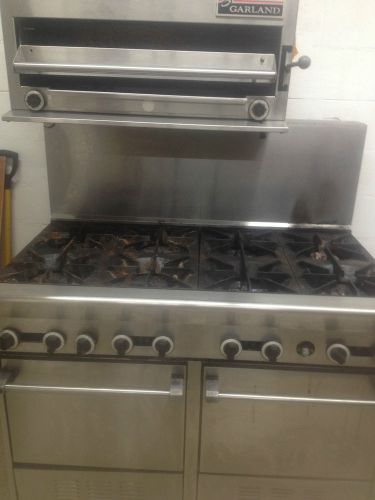 Garland 8 Burner Gas Range with Two Space Saver Ovens and Garland Salamander