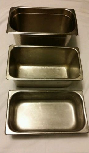 Lot of 3: 18-8 Stainless Steel Steam Table Pans- Third Size, 4&#034;, 6&#034;, and 8&#034; Deep