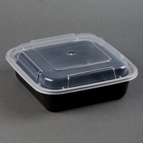 26 oz Microwaveable Black Square Container Lid Combo 150 CT