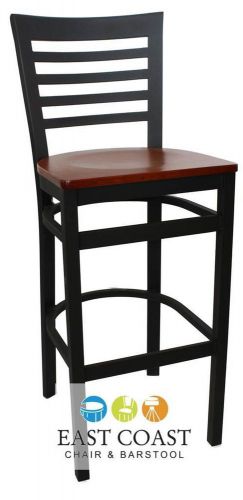 New gladiator full ladder back metal restaurant bar stool with cherry wood seat for sale
