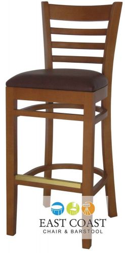 New wooden cherry ladder back restaurant bar stool with wine vinyl seat for sale