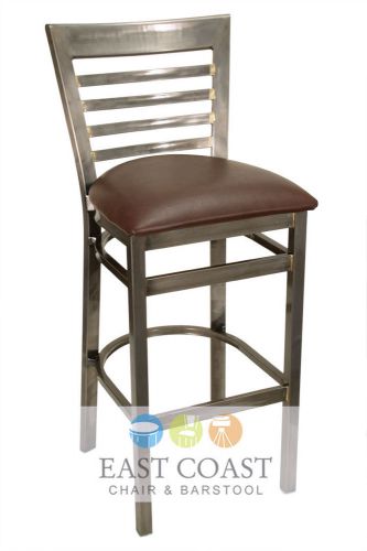 New gladiator clear coat full ladder back metal bar stool with brown vinyl seat for sale