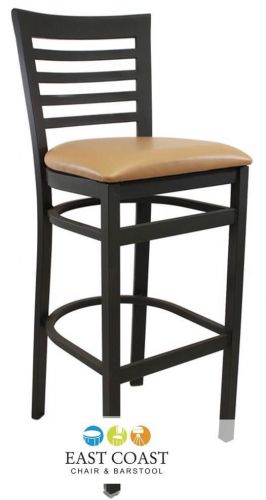 New Gladiator Full Ladder Back Metal Restaurant Bar Stool with Tan Vinyl Seat