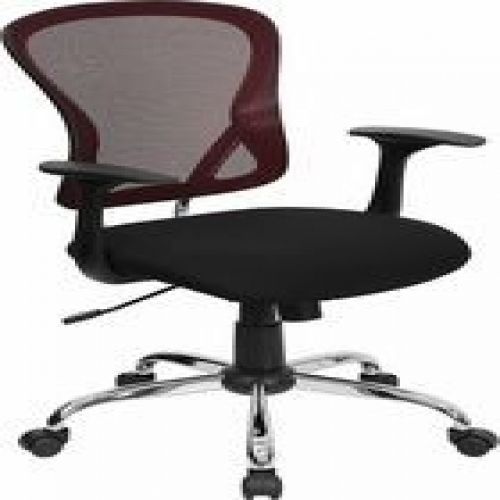 Flash Furniture H-8369F-BG-GG Mid-Back Burgundy Mesh Office Chair with Black Fab