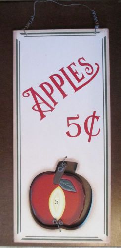 Wooden Apples Sign, 15&#034; x 7&#034;,  Apple Is Cut Out, New