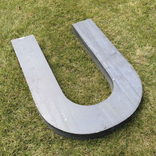 Giant Vintage Sign Letter U Industrial Salvage 30&#034; Tall Gray Aluminum Initial