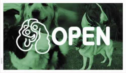 ba494 OPEN Dog Pet Shop Display Banner Shop Sign