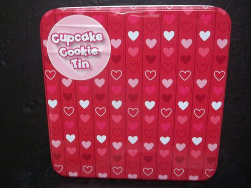 Valentines Cupcake &amp;Cookie Tin -Color RED 7 1/2 by 71/2 inches