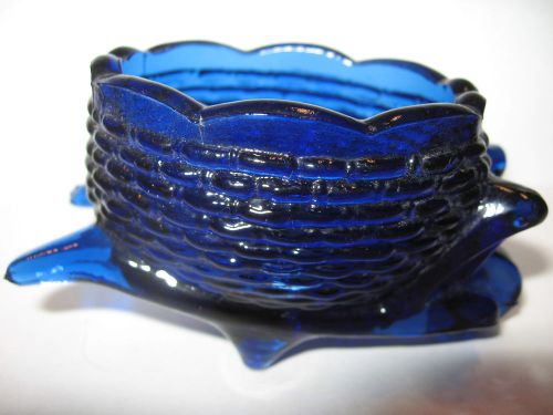 Cobalt Blue glass Wheelbarrow basket toothpick match holder salt dip cellar celt