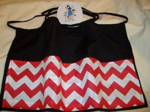 5 black server waist aprons  red &amp; white  chevron  3 blue waitress  aprons for sale