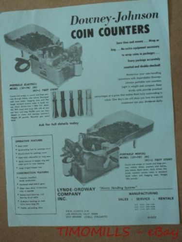 c.1970 Lynde-Ordway Downey Johnson Coin Counter Machine Catalog Sheet Brochure