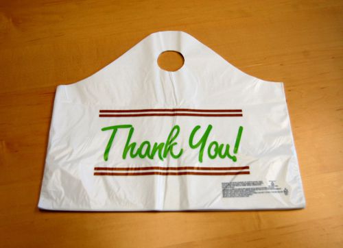 100 restaurant take-out bags food safe 16x14x6 bottom gusset  printed thank you for sale