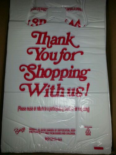 Box of 1000 - 1/8 T-sack t-shirt bag 9&#034;x6&#034;x18 HDPE printed &#034;Thank You&#034;