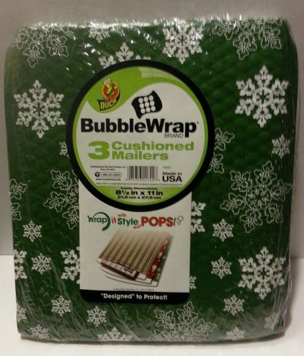 3 decorative bubble mailers snowflakes bubble wrap brand by duck 8.5&#034; x 11 for sale