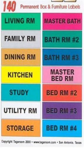 Moving labels identify moving box contents with 140 labels, 14 different colors for sale