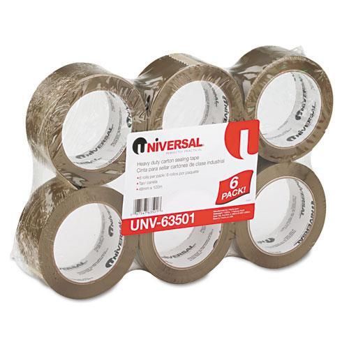 New universal unv63501 box sealing tape, 2&#034; x 110 yards, 3&#034; core, tan, 6/pack for sale