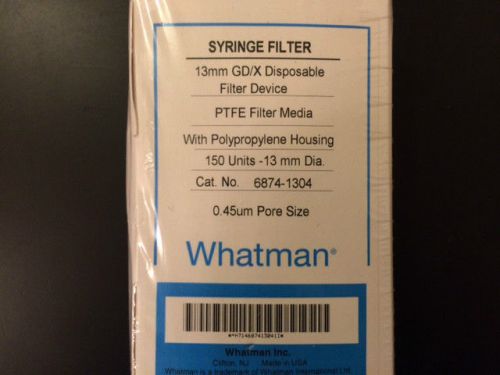 Whatman 6874-1304, syringe filter with housing, 13mm dia., 0.45 um, case of 150 for sale