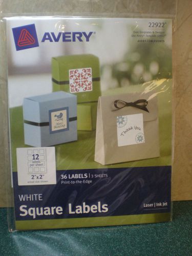 AVERY 36 Count Glossy White 2&#034; Square Self Stick Labels With Free Template 22922
