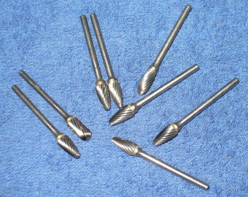 8 CARBIDE BURS,  1/8&#034; shank,  (y61),  used, USA., eight burrs,   FREE SHIPPING