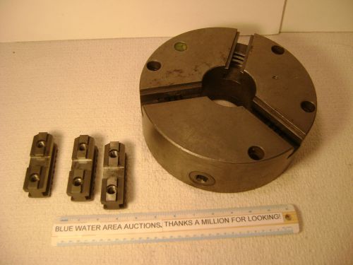 10&#034; diameter lathe chuck, 4&#034; through hole, clean scroll and jaws, soft jaws also for sale