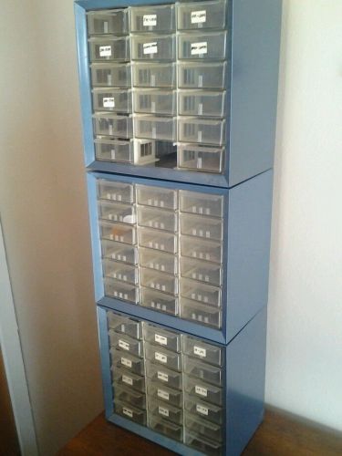 3 Vintage Akro-Mills Metal Storage Bin Cabinet 18 Drawer 54 total Organizer Part