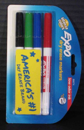 EXPO Dry Erase Markers Fine Tip 4 Pack Multi Color Red Blue Black Low Odor Ink