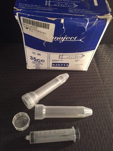 NEW BOX OF 25 MONOJECT Syringes 35cc w/Plastic Luer Lock Tip In Hard Case 535713