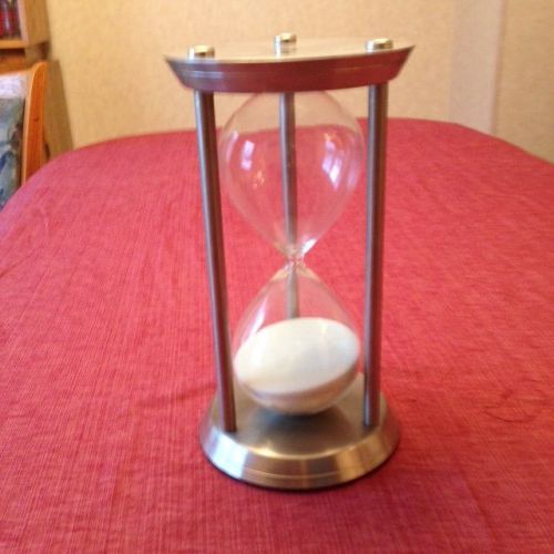 Large White Sand Silver Metal Hour Glass Contemporary Look