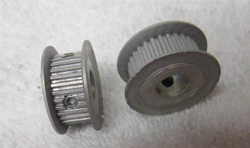 (2) small aluminum timing pulleys-2mm mxl 30 groove-735 o.d. 8mm wide 5/16&#034; hole for sale
