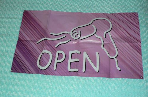 Indoor Outdoor Vinyl Grommet OPEN Salon Advertising Business Banner 36x21&#034; *EUC