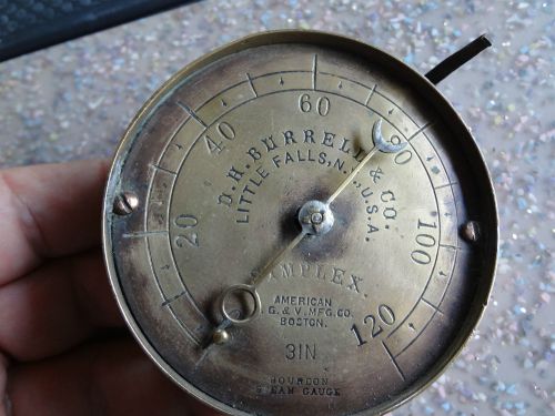 Antique brass bourdon steam gauge d.h. burreli &amp; co. a.s.g co. simplex steampunk for sale