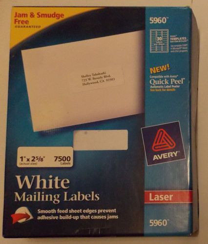 Avery 5960 Easy Peel Laser Address Labels, 1 x 2-5/8, White, 7500/Box - AVE5960