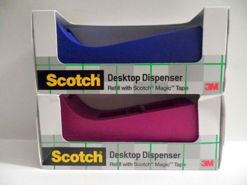 Scotch 3m magic tape blue dispenser and pink dispenser lot of two 2 weighted new for sale