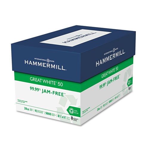 Hammermill great white 50 recycled copy paper, 20-lb., 5000/carton for sale