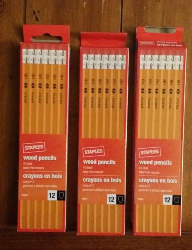 STAPLES Wood Yellow Pencils #2 Lead *Latex-free erasers *3 dozens/ 3 Boxes