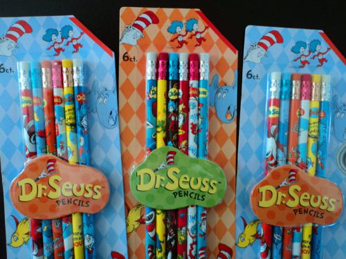 Dr Seuss character Pencils w/ erasers - 18 pencils (3 packs of 6) ~NEW~shipsFREE