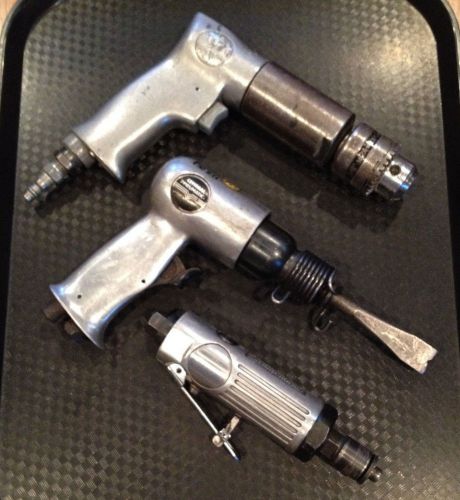 3 air tools-drill with jacobs chuck, air hammer, &amp; cut off tool for sale