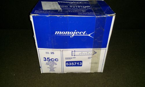 Monoject sterile 35 cc ml syringes luer lock tip 535713 box of 25 for sale