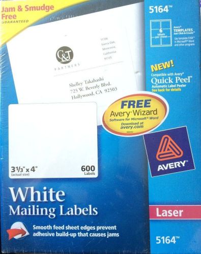 AVERY # 5164 LASER Shipping Labels 3-1/3 x 4, White, 600/Box - NEW in sealed box