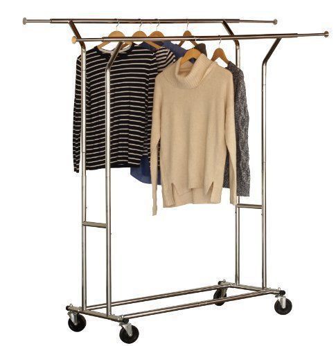 (Double Rail) Heavy Duty Commercial Grade Rolling Collapsible Garment  Rack