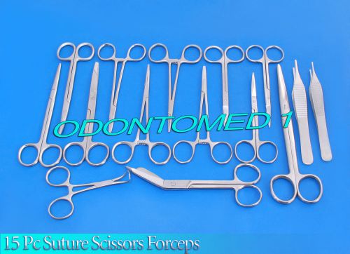 15 pc suture scissors forceps hemostats needle holders for sale